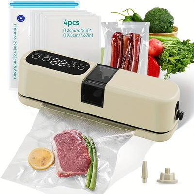Máquina de sellado al vacío automática multifuncional con carga USB portátil, 1200mAh, 36V, succión externa + inflación para alimentos secos y húmedos, diseño compacto, adecuada para conservación a largo plazo en la cocina, hogar y picnic al aire libre,