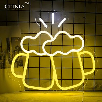 Letreros de neón de cerveza CTTNLS Letreros de neón de cerveza Luces de neón blancas amarillas Decoración de pared para decoración de pared de bar en casa Luz de neón LED Cueva para hombres Bar Discoteca Playa Diseño de tienda Decoración para fiestas nav