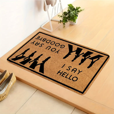 [Tapete de Bienvenida con Respaldo] Tapete de Bienvenida de Poliéster con Respaldo Antideslizante de PVC - Lavable a Mano, 'Yo Digo Hola Tú Dices Adiós' Alfombra de Entrada - Alfombra Rectangular para Interiores/Exteriores para Hogar, Jardín y Espacios d