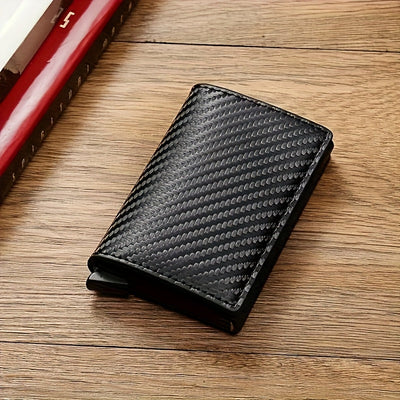 Billetera delgada para hombres con bloqueo RFID - Portatarjetas de aluminio negro, ligero y seguro para viajes, camping y uso diario