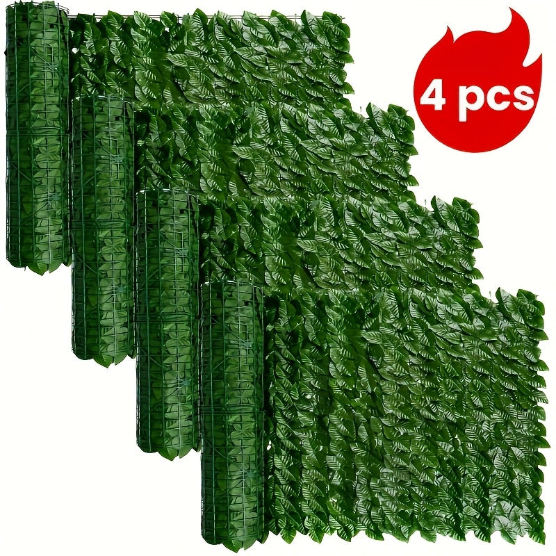 4 piezas de 400 cm x 50 cm de panel de pantalla de valla de verde de hiedra - Pantalla de privacidad exterior resistente a la radiación UV, adecuada para patio, balcón, jardín, decoración de interior/exterior de vegetación, diseño de plantas de alta gama