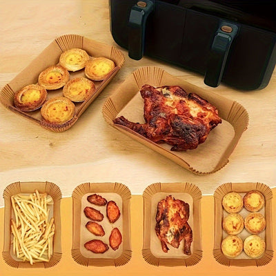 100 piezas de fundas desechables para freidor de aire antiadherentes - Fáciles de limpiar, absorbentes de aceite, ideales para hornear, esenciales para el horno y la cocina, accesorios para freidor de aire, accesorios para freidor de aire