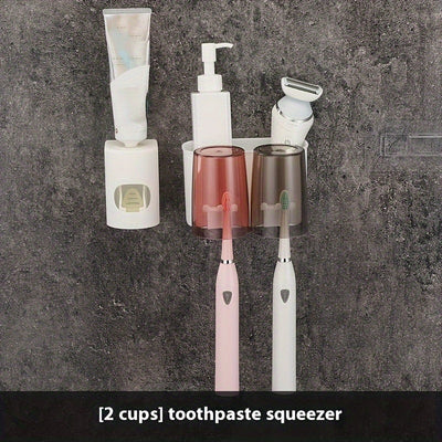 Portacepillos de dientes con soporte para cepillos, organizador de baño montado en la pared para ahorrar espacio en el almacenamiento de cepillos de dientes y pasta de dientes.