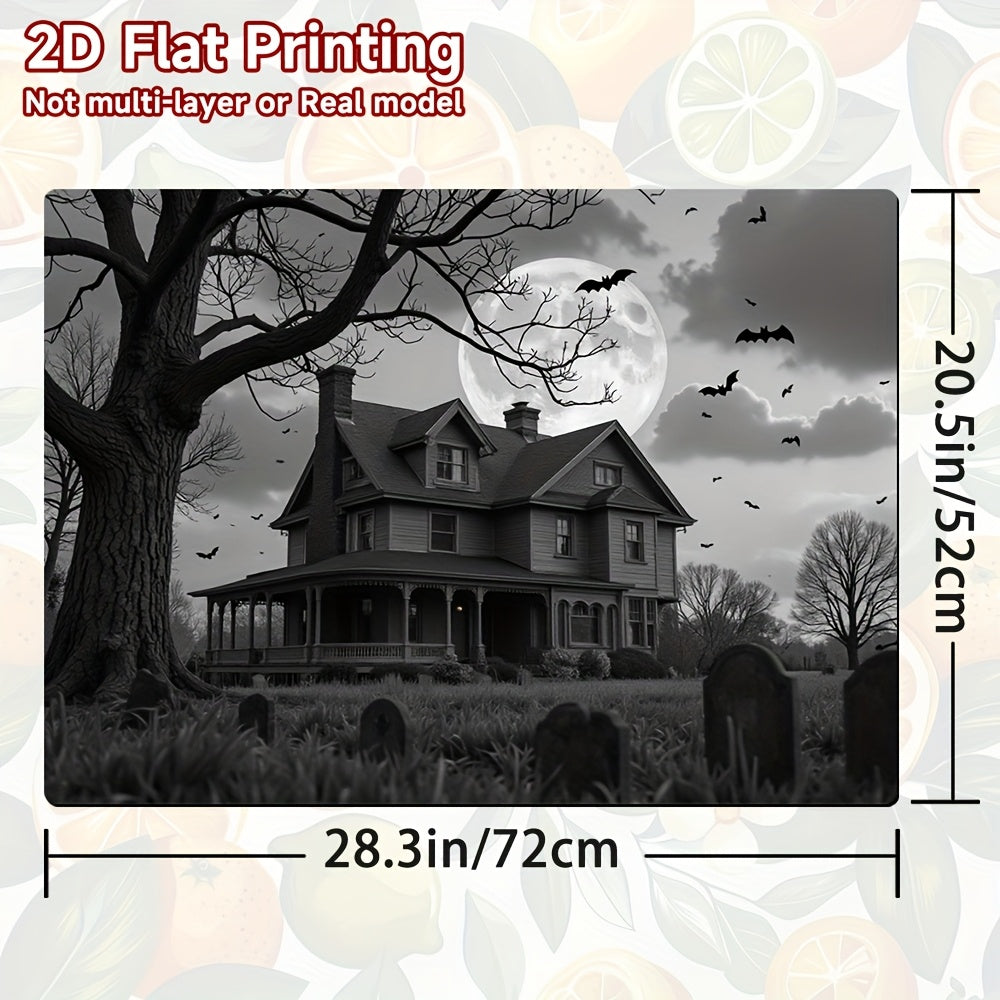 1pc Protector de Estufa para Halloween - Mansión Gótica, Luna Llena, Murciélagos y Tumbas - Cubierta Antirrayaduras Compatible con Cocinas a Gas/Eléctricas - Decoración Fácil de Limpiar para Electrodomésticos, Accesorio Hogareño Temático, Diseño Plano 2D