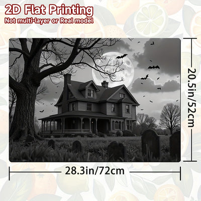 1pc Protector de Estufa para Halloween - Mansión Gótica, Luna Llena, Murciélagos y Tumbas - Cubierta Antirrayaduras Compatible con Cocinas a Gas/Eléctricas - Decoración Fácil de Limpiar para Electrodomésticos, Accesorio Hogareño Temático, Diseño Plano 2D