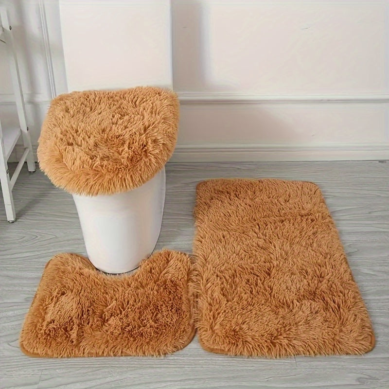 Juego de 3 Alfombras de Baño Lujosas, Diseño Geométrico, Tela, 600gsm, Grosor de 1cm, Base de Goma, Material de Poliéster, Tapete para Baño