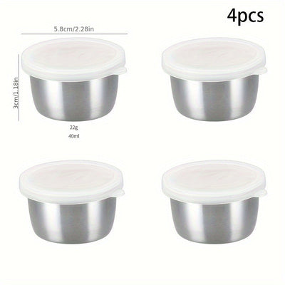 2/4/6 piezas - Tazón de acero inoxidable para salsas de 1.5 oz con tapa transparente, recipiente reutilizable para aderezos, ensaladas y salsas, ideal para asados, picnics, campamentos y almacenamiento en cocina, temática de festividades