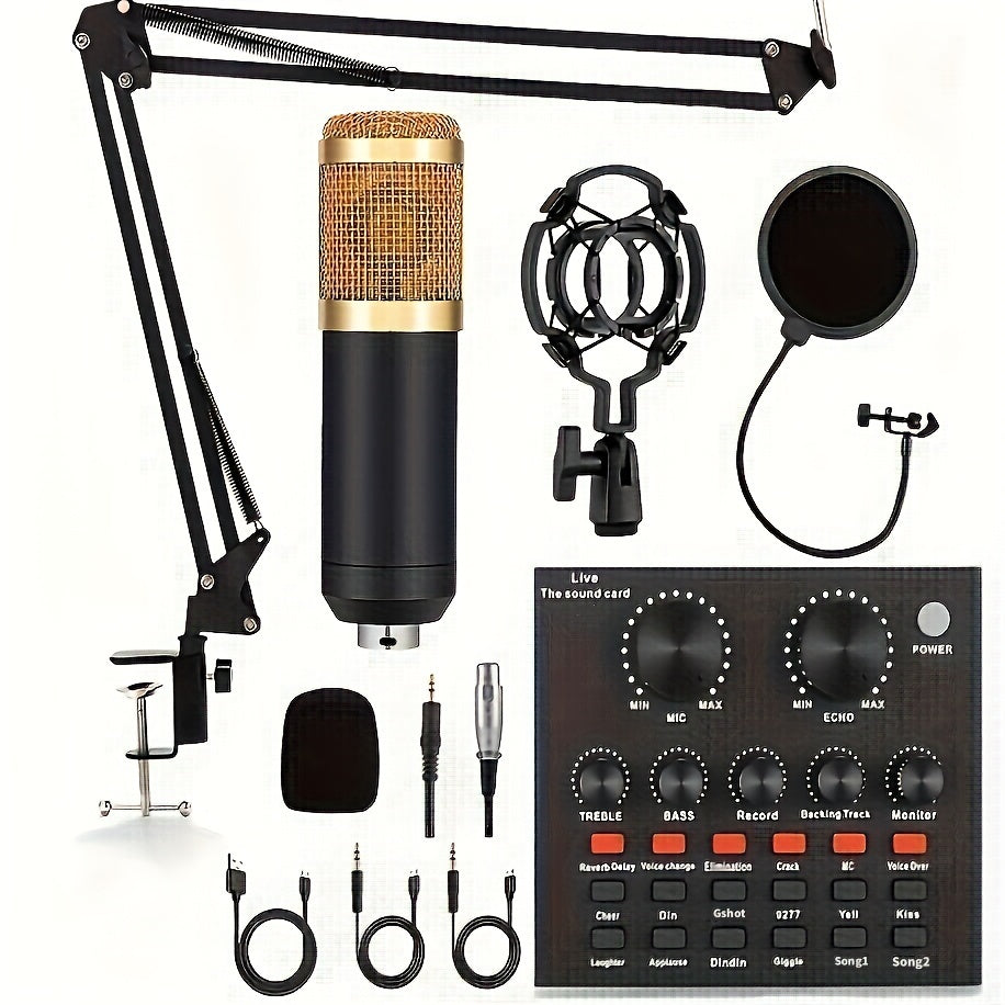 Kit de Podcasting BM800 con Tarjeta de Sonido V8 y Cambiador de Voz - Alimentado por USB/Batería, Conector de Audio de 3.5mm - Ideal para Grabación, Canto, Streaming y Juegos