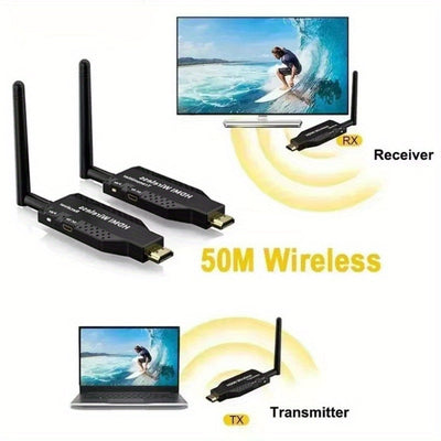 Kit de Extensor sin varillas Portátil 1080P 60Hz Compatible con HDTV Transmisor y Receptor 1 TX a 4 RX Adaptador Stick Video Audio para TV, Cámara, Laptop PS4pcs a Proyector Monitor, Bajo Retardo con Antena Más Estable