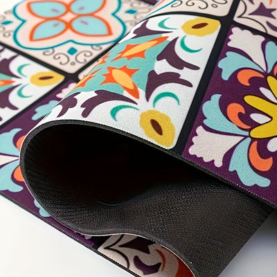 1 pieza de Estilo Bohemio Tapete para Café de Secado Rápido - Antideslizante, Protector de Encimera de Microfibra Absorbente, Especialmente Adecuado para Máquinas de Café y Cafeteras, Patrón Floral Multicolor, Muy Adecuado para Uso en Cocina, Almohadilla