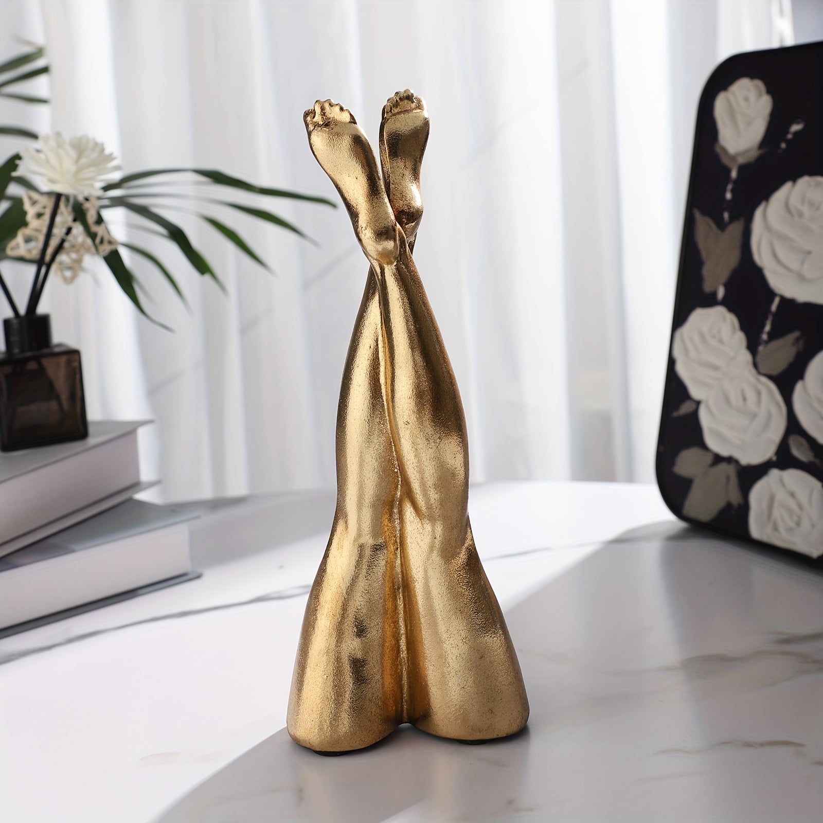 Escultura Decorativa de Pie Doble Dorado para el Hogar, Artesanía en Resina para Sala de Estar, Gabinete de Vinos y Escritorio, Adorno Regalo Festivo