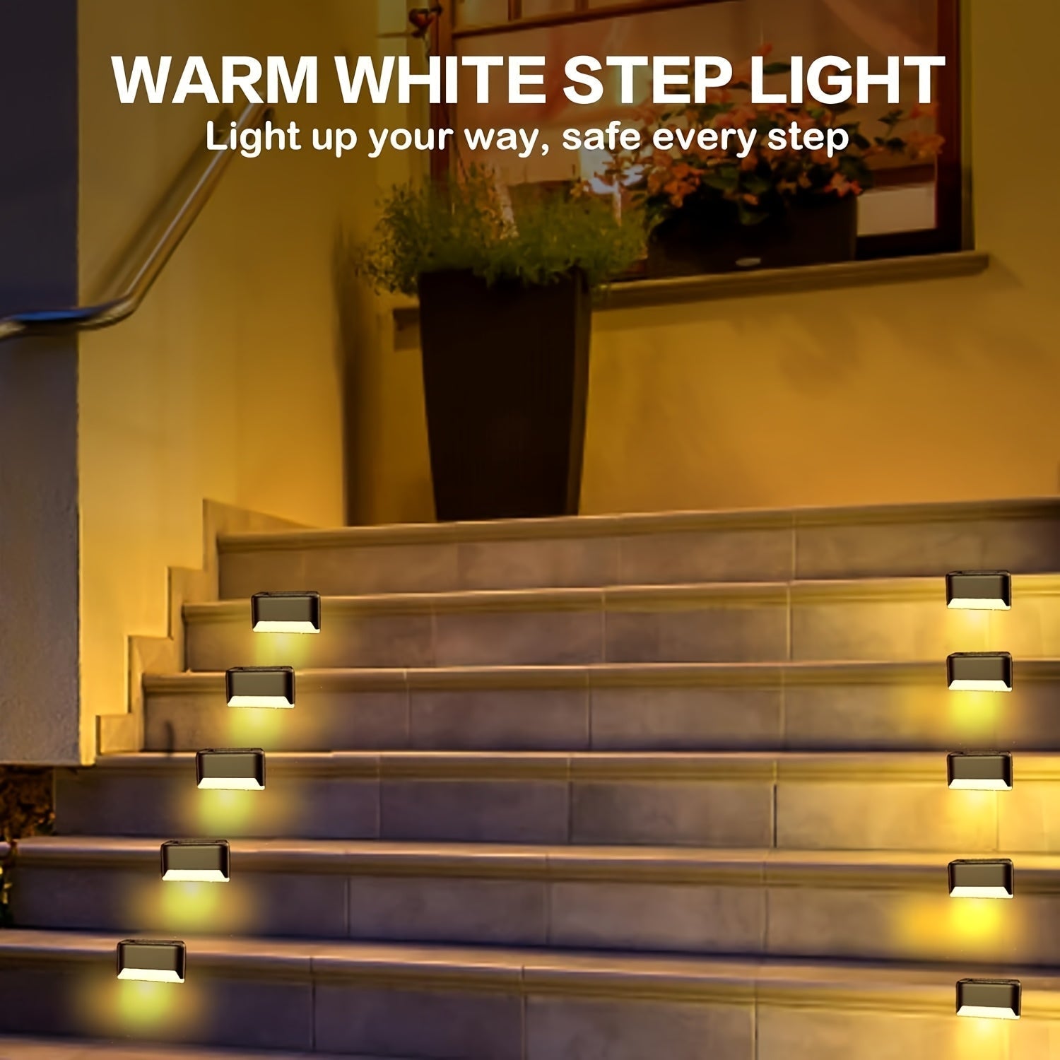 8/12 piezas de luces solares para escaleras, iluminación de escaleras al aire libre