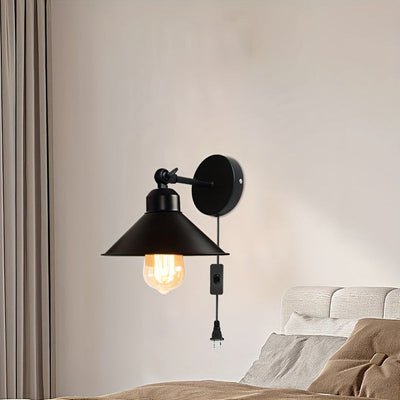 2 luces de pared ajustables de ángulo, estilo industrial tradicional, montaje semienterrado, alimentado por enchufe de EE. UU., base de bombilla E26, sombra de hierro, 110-240V, para sala de estar y dormitorio, bombilla no incluida.