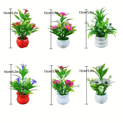 Conjunto de 6 Piezas de Plantas en Macetas con Flores Artificiales para Decoración de Oficina y Hogar, Flores Simuladas de Plástico Adecuadas para Estantes y Libreros