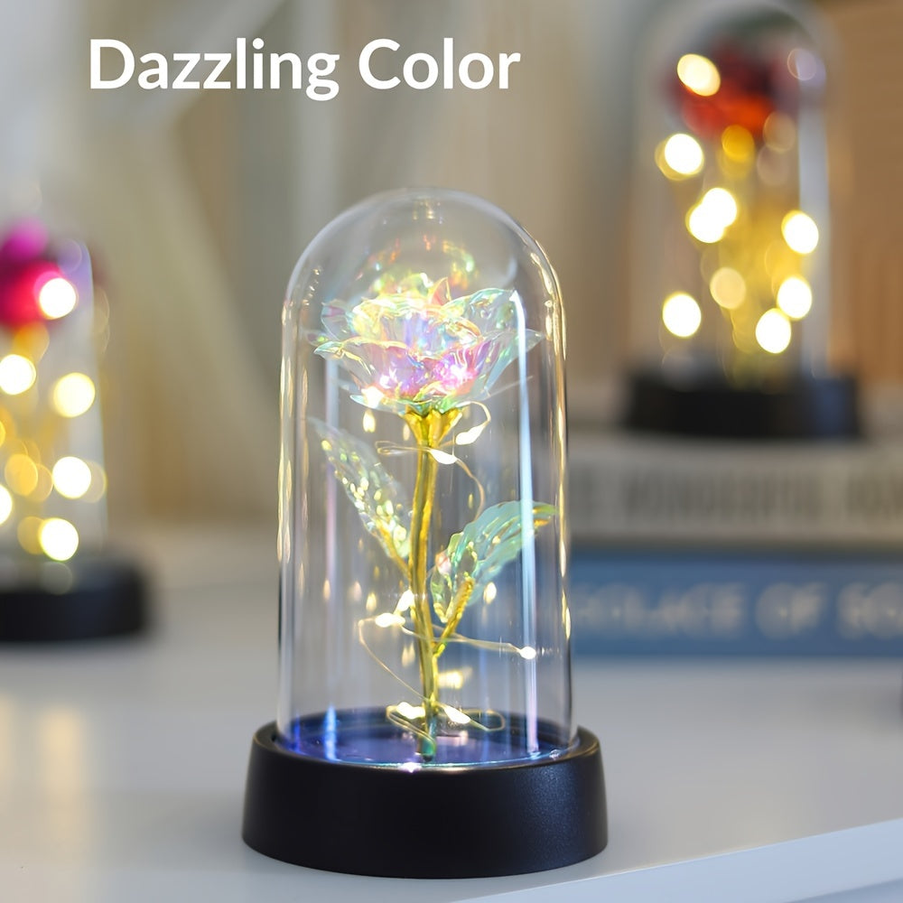 1pieza Moderna Lámpara de Noche de Flor LED con Rosa de Lámina Dorada, Lámpara de Plástico de Flor de Rosa con Control de Interruptor, Adecuada para Decoración de Dormitorio, decoración de hogar, decoración de habitación, Propuesta de Fiesta de Cumpleaño