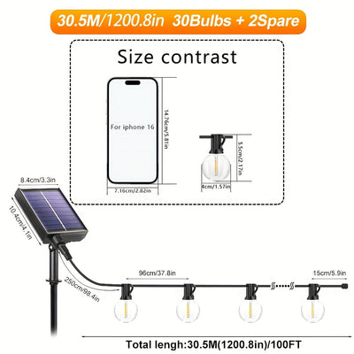 Luzes de cordão de bola de bolha solar 30 luzes + 2 (reservados) Controle remoto infravermelho, decoração de jardim à prova d'água para uso ao ar livre, controle de luz, economia de energia, adequadas para vários cenários, criação de atmosfera romântica