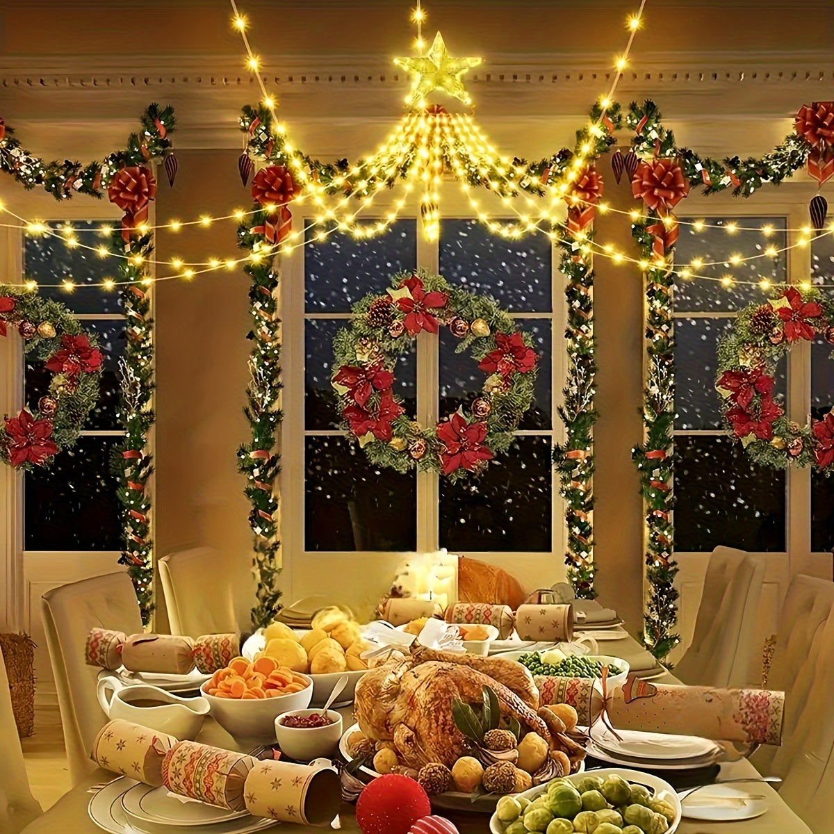 1pc Luces Decorativas Navideñas USB - Estilo Cascada de 200LED, Longitud de 199.95cm, Multicolor, 8 Modos, Material PC, Alimentado por USB, para Uso Interior y Exterior, Ideal para Jardín, Fiesta, Hogar, Dormitorio, Halloween, Decoración Navideña, No Inc