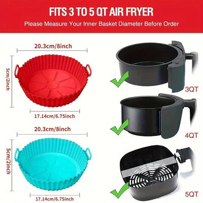 Almohadilla de silicona de 8 pulgadas para freidor de aire - Plegable, reutilizable, bandeja de hornear resistente al calor para freidor de aire, fácil de limpiar, antiadherente, apto para horno y microondas, ideal para cocina y horneado en casa, accesor
