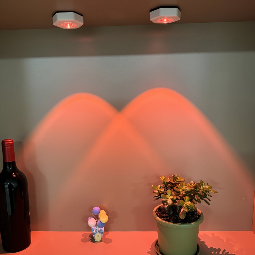 1 lámpara LED de pared con cambio de color, diseño hexagonal blanco tipo ojo de gato, proyección de arcoíris y atardecer, brillo ajustable, funciona con pilas (3xAAA), decoración moderna para cocina, baño o sala, luz para cocina | lámpara de pared modern