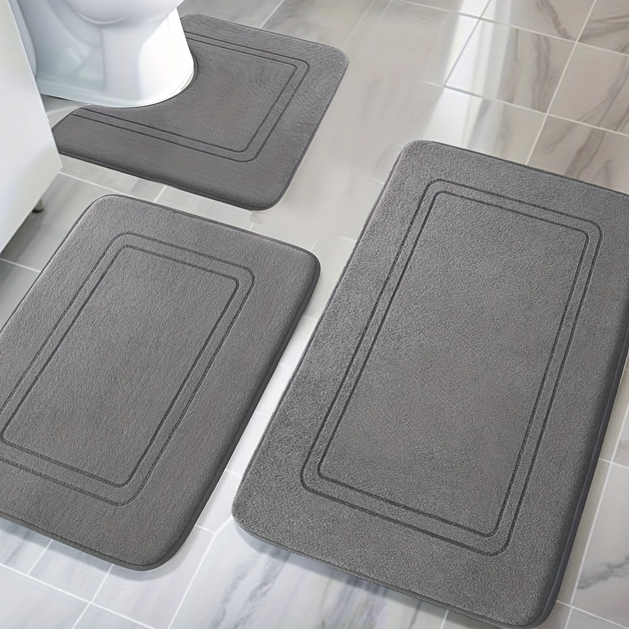 3pcs Alfombra de Baño de Espuma Engrosada con Memoria, Antideslizante, Extra Absorbente, Suave, Lavable a Máquina, Absorción Rápida, Secado Rápido, Engrosada Antideslizante, Resistente al Desvanecimiento, Adecuada para Dormitorio, Baño, Decoración de Hab