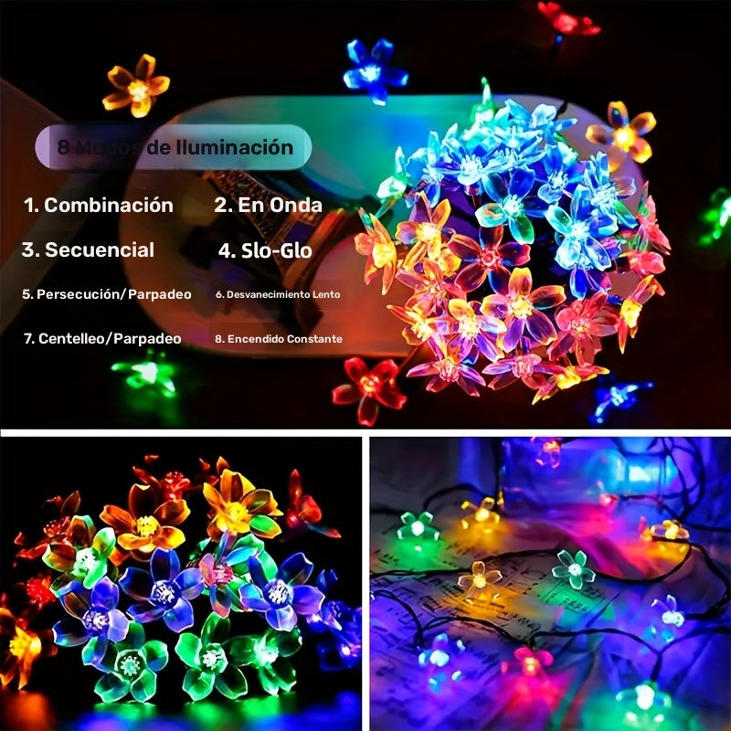 Luces solares de cerezo en cadena - Decoración LED colorida para exteriores, fiestas, bodas y festivales, 20/30/50 luces, 3W, batería de níquel, energía solar, luces para jardín