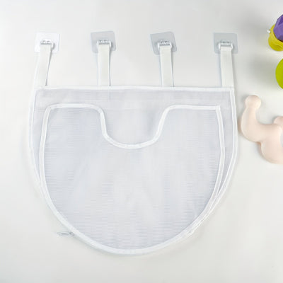 Bolsa organizadora de juguetes de baño para niños de gran capacidad - Almacenamiento de malla impermeable con correas negras, ideal para juguetes de bañera, champú y jabón, con diseño divertido y personajes de dibujos animados.