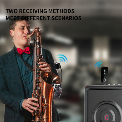 JYX Brand, Oferta Caliente Micrófono sin varillas UHF para Saxofón y Trompeta con Sistema de Transmisor y Receptor, Hasta 160 Pies de Distancia de Transmisión, Recargable, Ideal para Trompeta, Tuba, Violonchelo, Incluye Estuche de Almacenamiento, Modelo