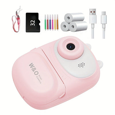 Cámaras de impresión instantánea W&O 3 rodillos - Pantalla IPS HD 1080P recargable por USB, impresora de fotos portátil con tarjeta TF de 32 GB y lector, función de temporizador, cámara digital multifuncional para principiantes, regalo perfecto para cump