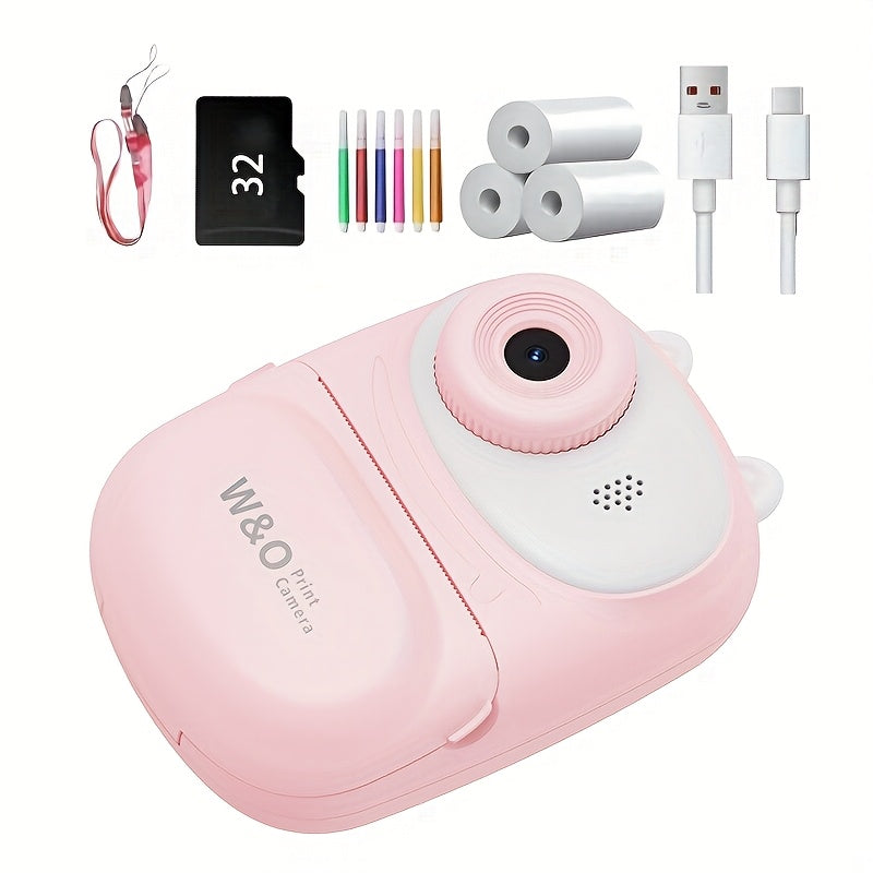 Cámaras de impresión instantánea W&O 3 rodillos - Pantalla IPS HD 1080P recargable por USB, impresora de fotos portátil con tarjeta TF de 32 GB y lector, función de temporizador, cámara digital multifuncional para principiantes, regalo perfecto para cump