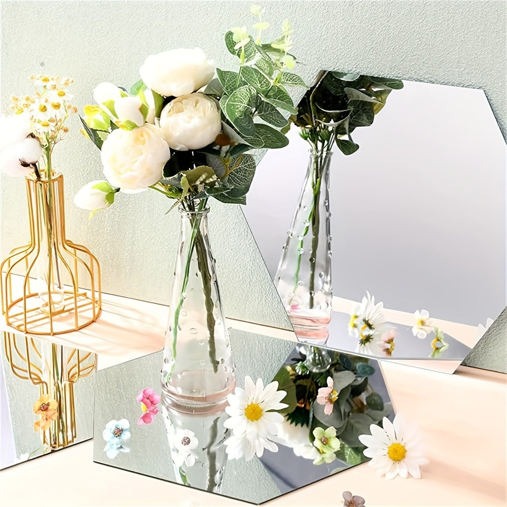 13 piezas de espejos hexagonales grandes de acrílico suave plateado, adhesivos para pared, decoración para baño, sala y dormitorio, hazlo tú mismo