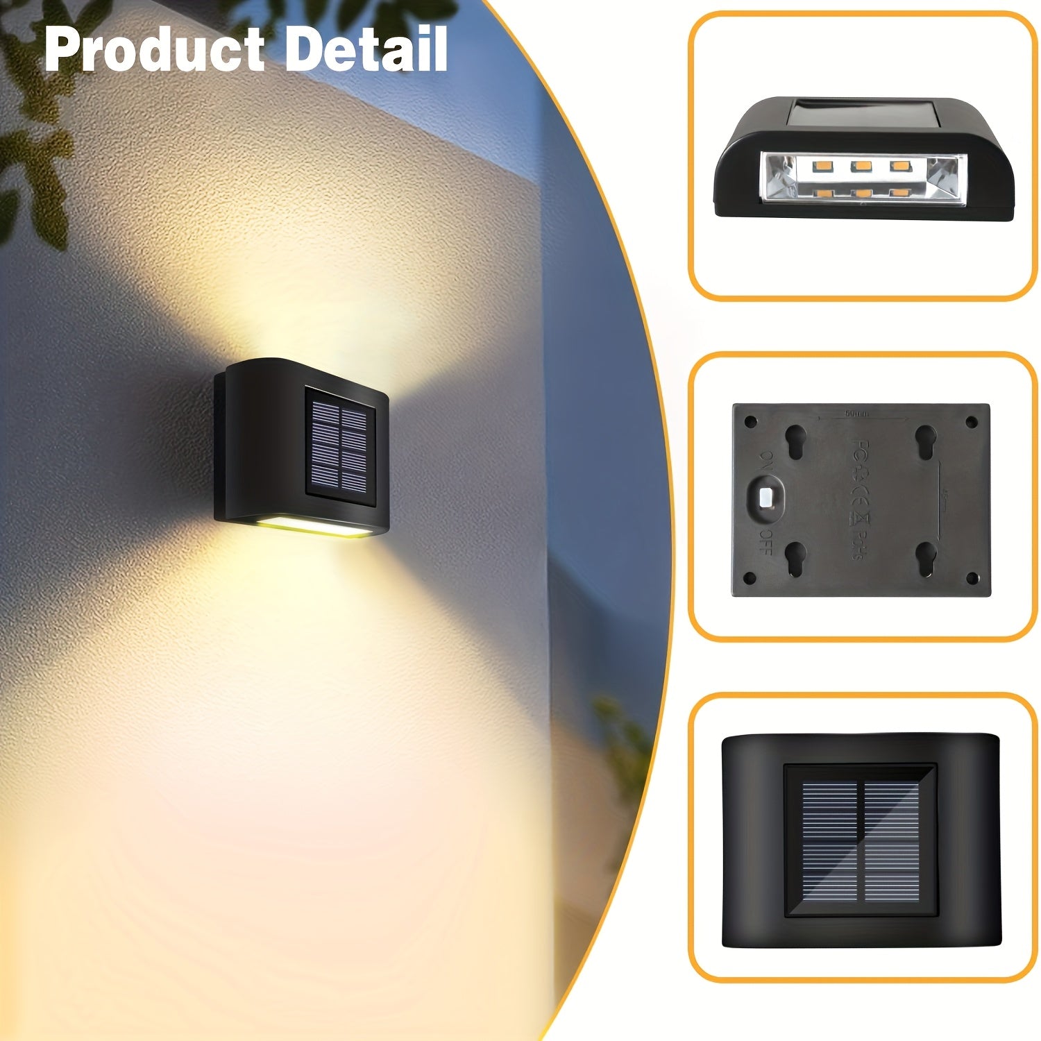Lámpara solar de pared con 6 LED, luz cálida/blanca, sensor de luz, ideal para jardín, porche, escaleras y caminos, con batería de níquel recargable, iluminación exterior moderna