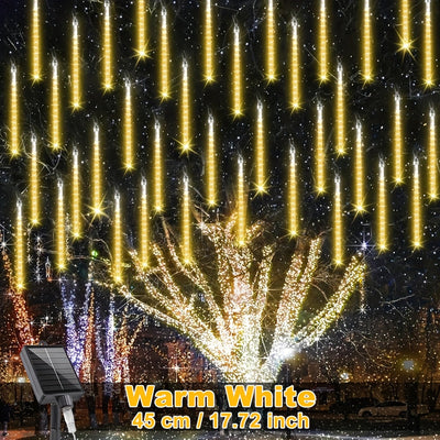 1-Pack Luces Solares de Lluvia Meteórica WELPUR con Encendido/Apagado Automático - Luces de Cadena Solar para Exteriores, IP65 Alta Calidad, para Jardín, Bodas, Navidad, Halloween, Decoraciones de Fiesta - Luces Colgantes con Estación de Carga Solar, Ilu