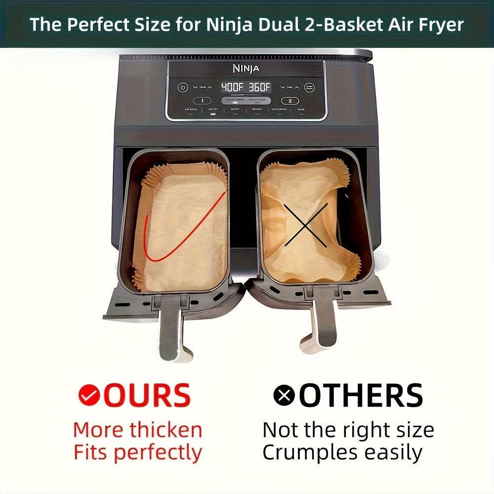 MUQOMU, fundas rectangulares antiadherentes para freidor de aire, compatibles con freidor de aire Ninja Dual Basket, platos de papel beige para freír de manera más saludable, 50 unidades.