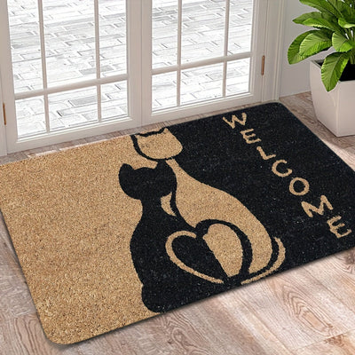'-1pc Felpudo de Bienvenida con Patrón de Gato, Poliéster Antideslizante Fácil de Limpiar Alfombra de Entrada Adecuada para Baño Cocina Comedor Sala de Estar Dormitorio, Jardín