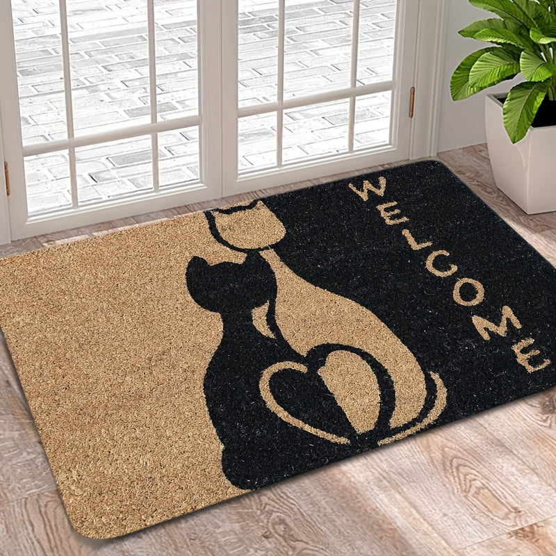 '-1pc Felpudo de Bienvenida con Patrón de Gato, Poliéster Antideslizante Fácil de Limpiar Alfombra de Entrada Adecuada para Baño Cocina Comedor Sala de Estar Dormitorio, Jardín