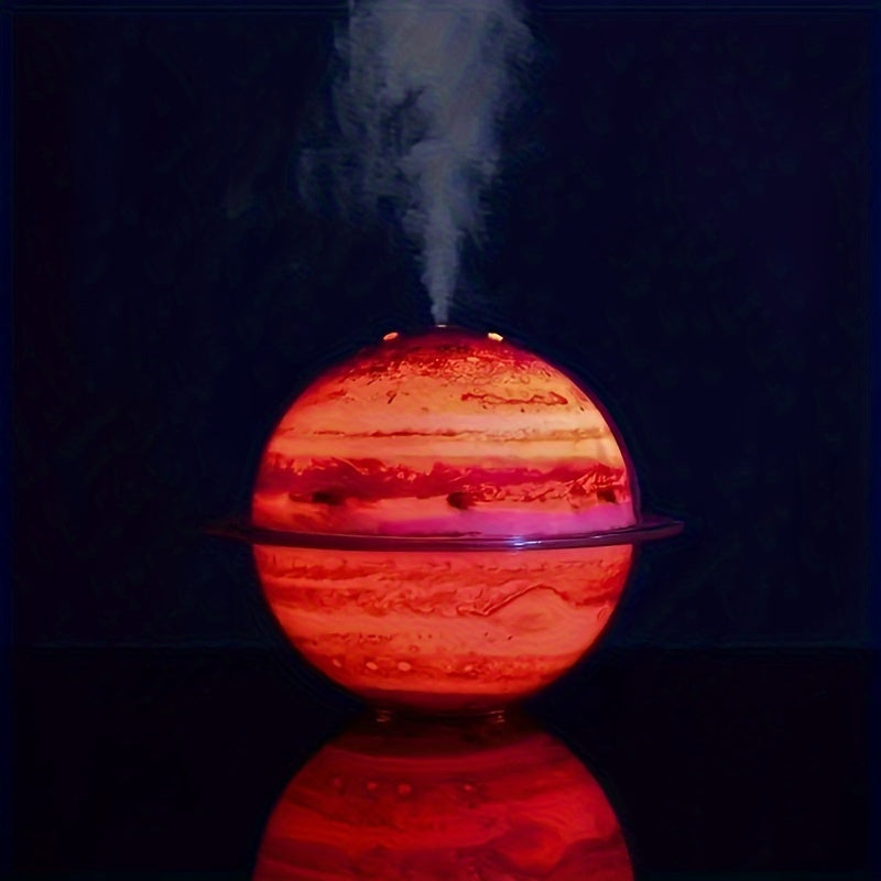 Humidificador USB Creativo de Planeta con Luces LED Coloridas - Difusor de Aromaterapia de 330ml, Decoración Silenciosa para Escritorio en Dormitorio o Sala de Estar, Base de Madera, Alimentado por USB (Batería No Incluida), Efecto Nebulosa | Base Establ