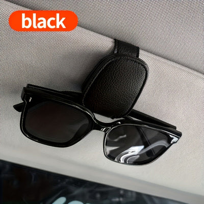 Soporte para gafas de visera de coche, gancho para gafas de cuero sintético, clip para tarjeta de boleto, ajuste firme automático, instalación fácil, accesorio de interior de coche elegante, regalo ideal para vacaciones.
