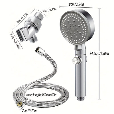 Juego de regadera de alta presión en color gris metalizado con 5 modos de rociado ajustables, manguera de acero inoxidable y soporte - Fácil instalación en pared, sin necesidad de electricidad para una experiencia de baño lujosa en el hogar