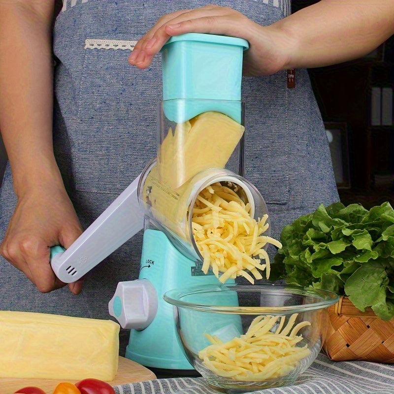 Juego de 3 en 1 para rallar queso manual - Cortador de verduras de plástico con base antideslizante, fácil de limpiar, ideal para papas, zanahorias, frutas y más, rallador para cocina