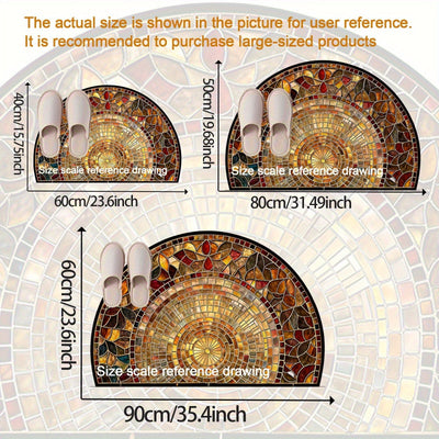 1pz Felpudo con Diseño de Hojas - Tapete Semicircular de Terciopelo Diamante Dorado, 1000g por Metro Cuadrado, Lavable en Máquina, Diseño de Mosaico Vibrante, Adecuado para Entrada, Dormitorio, Sala de Estar, Cocina y Más Decoración del Hogar