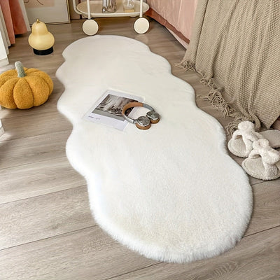 Alfombra suave de pelo de conejo sintético blanco - Poliéster peludo de pelo bajo, lavable a máquina, acogedora y cómoda para decoración de dormitorio, oficina o sala de estar, decoración hogareña acogedora | Diseño moderno de alfombra | Alfombra de fibr