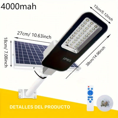 Luz solar exterior, farol solar para exteriores 6500K, luz de seguridad solar con control remoto, desde el atardecer hasta el amanecer, para estacionamientos