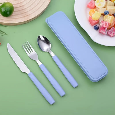 Juego de cubiertos portátil estilo occidental de acero inoxidable, juego de tres piezas con cuchara, tenedor y cuchillo para acampar al aire libre, regalo corporativo, juego exquisito de tenedores, juego de cubiertos portátil para estudiantes