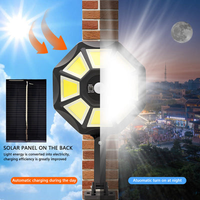 1/2 piezas de 168 Led/Cob, fácil de instalar, luz solar exterior octagonal, 168 cuentas de LED, ajuste de 180 °, control remoto y poste - Perfecto para jardines, patios y uso comercial.