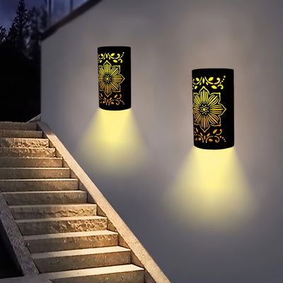 XXOASIS 1/2/3pcs Luces Solares de Pared Mate con Corte Floral Hueco y Detalles Dorados, Alta Calidad para Jardín, Patio o Valla - Iluminación Exterior Duradera en Hierro Semi-Encastrada, Idea de Regalo de Cumpleaños, Decoración Solar Colgante, Ambiente p