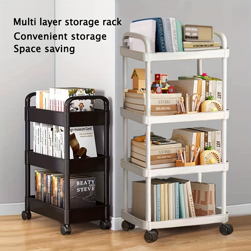1pieza Carro de almacenamiento rodante - Organizador de varios niveles con ruedas para salón, dormitorio, dormitorio o baño - Plástico duradero, movilidad fácil, diseño ahorrador de espacio, carrito de almacenamiento móvil | Estantería de almacenamiento