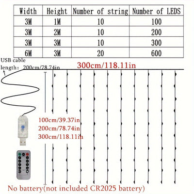 100/200/300/600 LED Luces de cuerda contemporáneas alimentadas por USB, Cortina de luces multicolor/blanco para interior/exterior, Navidad, boda, fiesta, cumpleaños, decoraciones de vacaciones, Sin plumas, ≤36V