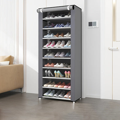[Organizador de Zapatos Metálico Independiente] Organizador de Zapatos Metálico Independiente de 6-10 Niveles - Diseño Resistente a la Intemperie, Fácil de Montar - Amplia Capacidad de 3.2 Pies Cúbicos, Menos de 30 Lbs, 27 Pulgadas de Altura, Cubierta a