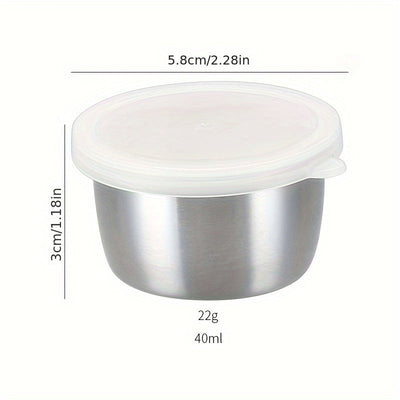 2/4/6 piezas - Tazón de acero inoxidable para salsas de 1.5 oz con tapa transparente, recipiente reutilizable para aderezos, ensaladas y salsas, ideal para asados, picnics, campamentos y almacenamiento en cocina, temática de festividades
