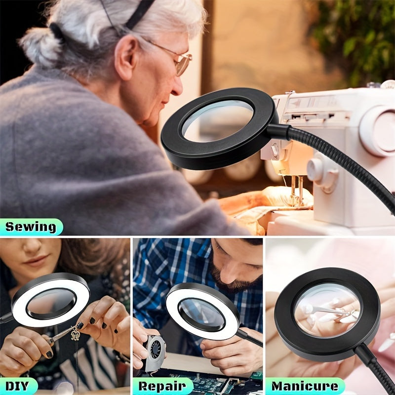Lámpara de escritorio con lupa para estudio de tatuajes LYYKLLY, luz LED con cambio de color y brillo ajustable, protección para los ojos con abrazadera para leer, oficina, trabajo cercano, lámpara de escritorio de metal alimentada por USB para artista d
